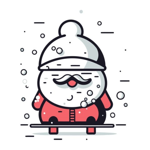 Cute snowman in winter clothes and cap. Vector illustration.