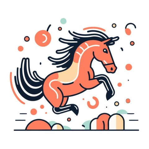 Running horse. Vector illustration in flat linear style on white