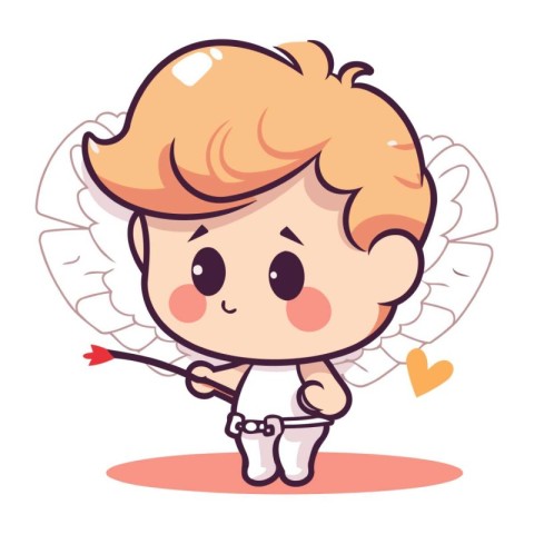 Cute boy cupid with bow and arrow. Vector illustration.