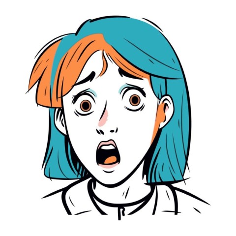 Surprised woman. Vector illustration of a girl with blue hair.