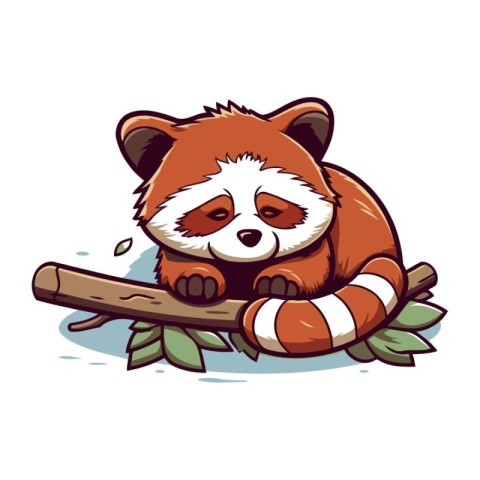 Cute red panda sleeping on a branch. Vector illustration.