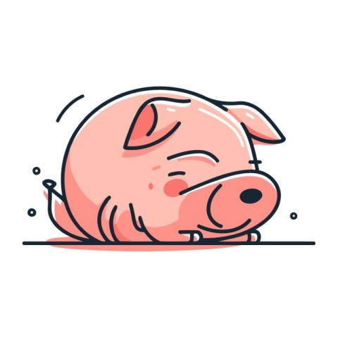 Vector illustration of cute pig sleeping. Isolated on white back