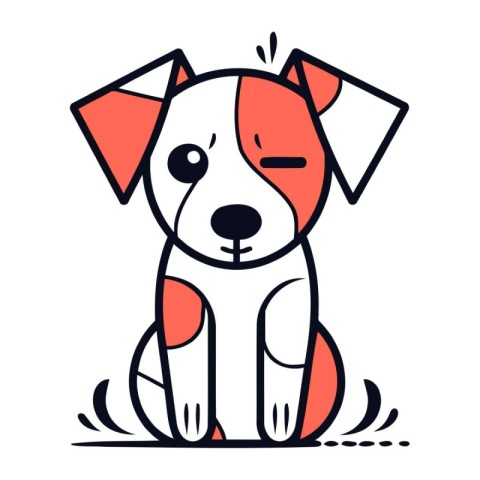 Cute dog sitting on the floor. Vector illustration in line style