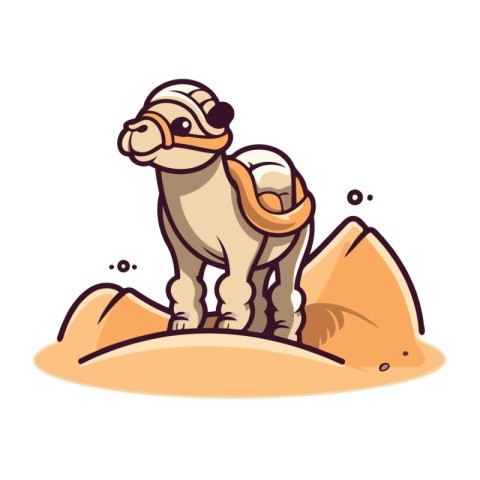 Camel in the desert. Cute cartoon animal. Vector illustration