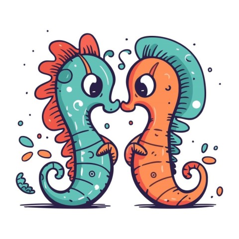 Cute cartoon seahorse. Vector illustration of a sea horse.