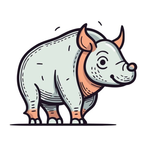 Cute cartoon rhinoceros. Vector illustration of a wild animal.