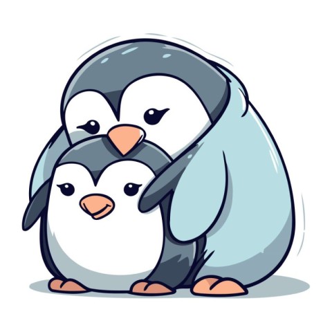 Cute penguin with a baby. Cartoon vector illustration isolated o