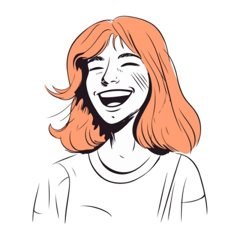 Portrait of a happy young woman with red hair. Vector illustrati