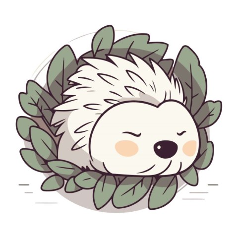 Cute hedgehog with leaves. Vector illustration of a hedgehog.