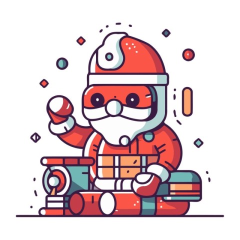 Santa Claus with gifts. Vector illustration in a flat linear sty