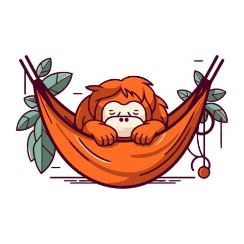 Cute cartoon monkey sleeping in hammock. Vector illustration on
