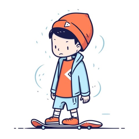 Little boy rides a skateboard. Vector illustration in cartoon st