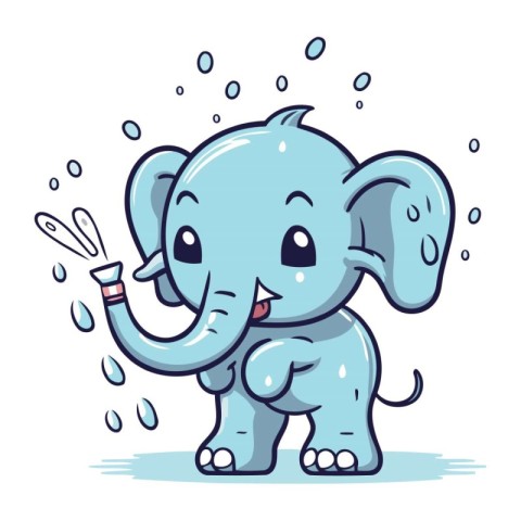 Elephant with water drops. Cute cartoon character. Vector illust