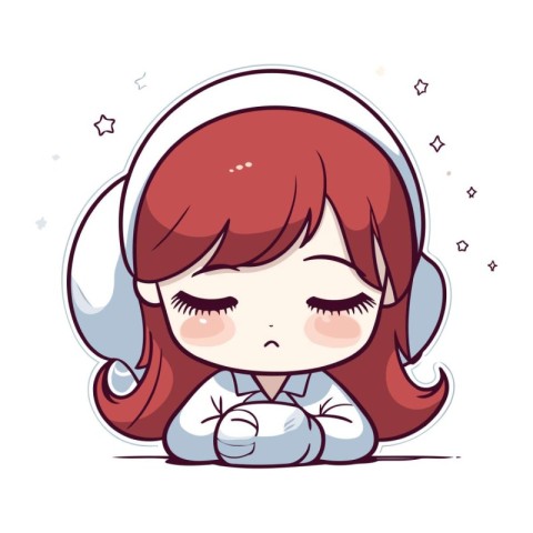 Cute little girl with headphones listening to music. Vector illu