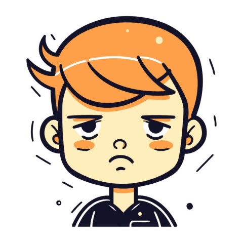 Cute boy sad face. Vector illustration in line art style.