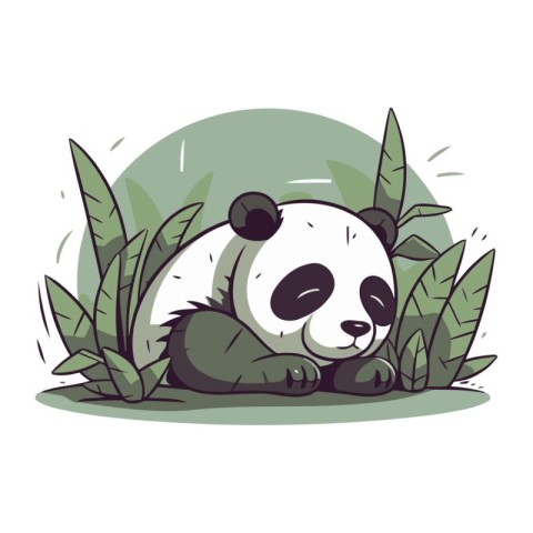 Cute cartoon panda sitting on the grass. Vector illustration.