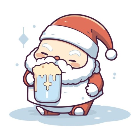 Illustration of a Cute Cartoon Santa Claus Drinking Beer. Vector