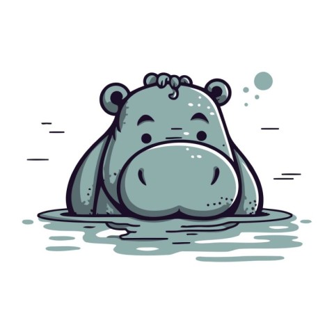 Cute hippopotamus in water. Vector illustration isolated on whit