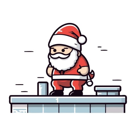 Santa claus standing on the roof of the house. vector illustrati