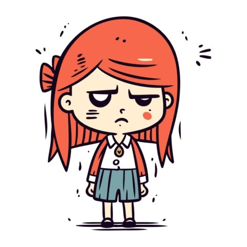 Angry cartoon schoolgirl. Vector illustration isolated on white