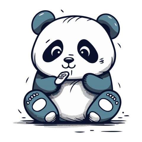 Cute cartoon panda sitting on the ground. Vector illustration.