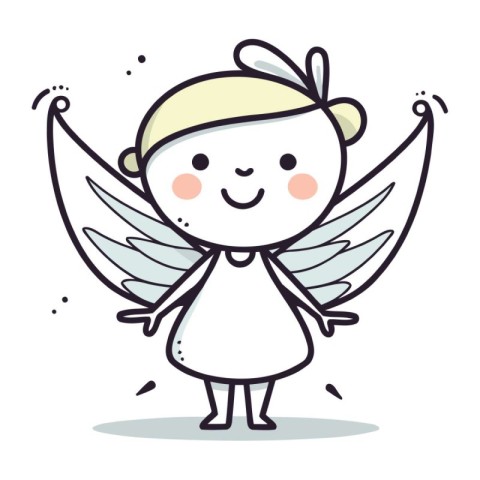 Cute cartoon angel with wings. Hand drawn vector illustration. D