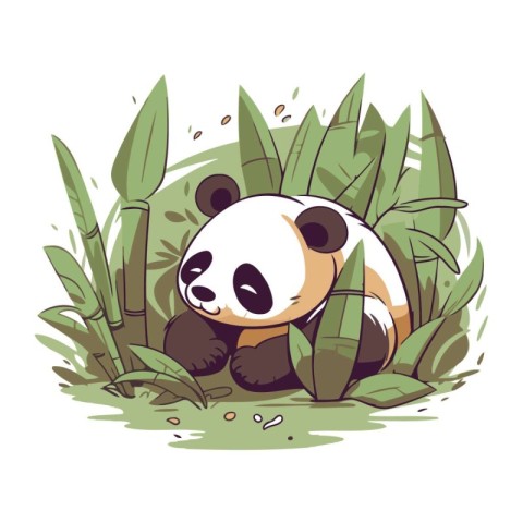 Panda bear sitting in the bamboo forest. Cartoon vector illustra