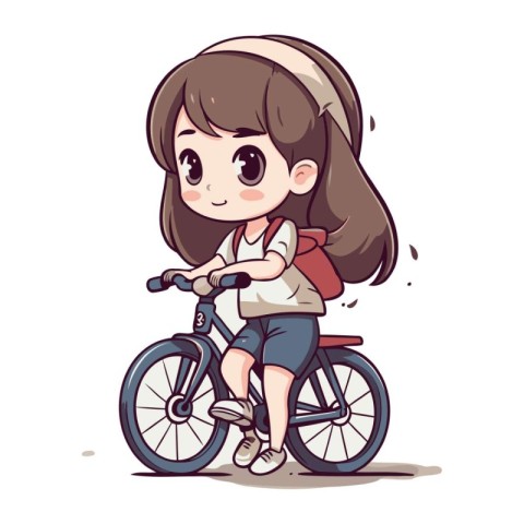 Cute little girl in school uniform riding bicycle. Vector illust