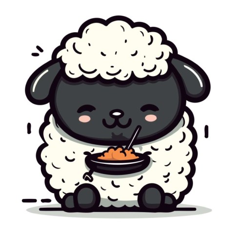 Sheep Eating Food Vector Illustration. Cute Cartoon Sheep Charac