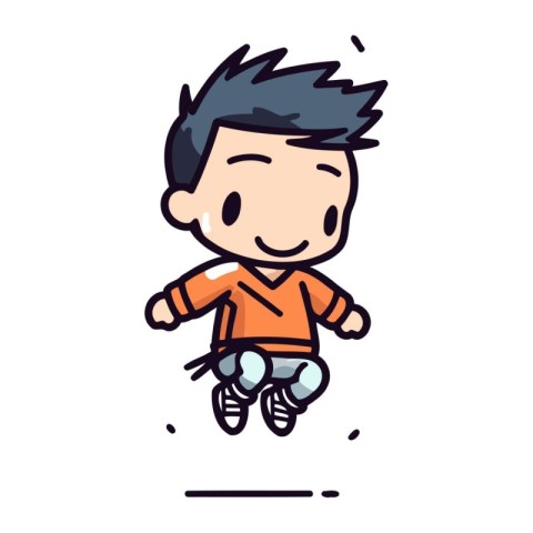 Vector illustration of a boy in orange shirt jumping isolated on