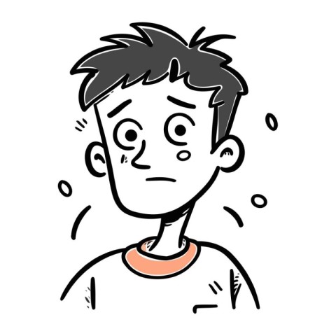 Cartoon illustration of a boy with a sad expression on his face.