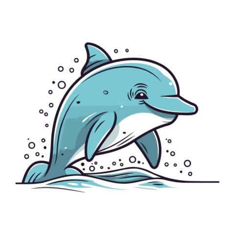 Dolphin jumping out of water. Vector illustration in cartoon sty