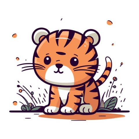 Cute cartoon tiger. Vector illustration isolated on a white back