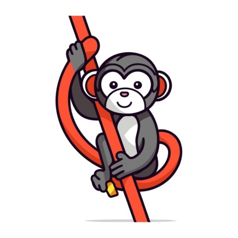 Cute monkey climbing on the rope. Vector illustration in cartoon