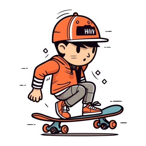 Cartoon boy skateboarder riding on skateboard. Vector illustrati