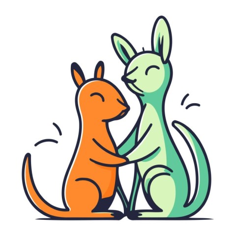 Kangaroo and kangaroo in love. Vector illustration.