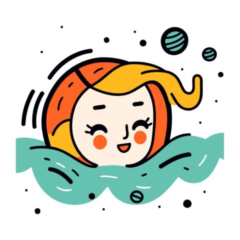 Cute cartoon girl swimming in the sea. Vector illustration in do