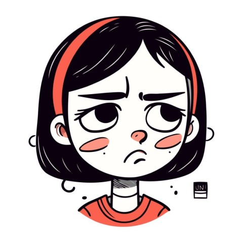 Illustration of a girl with a sad expression on her face.