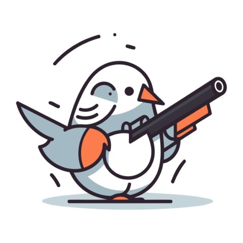 Penguin hunter with a gun. Vector illustration in cartoon style.