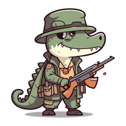 Crocodile Cartoon Army Mascot Character With Rifle Vector