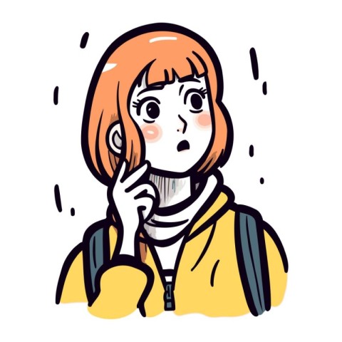 Illustration of a young red haired girl wearing a yellow coat