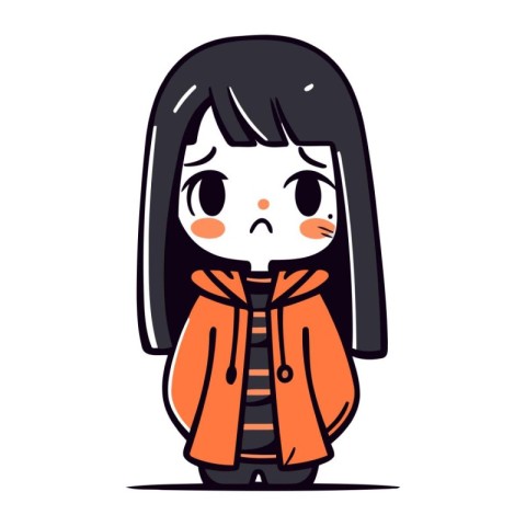 Cute little girl in coat. Vector illustration in cartoon style.