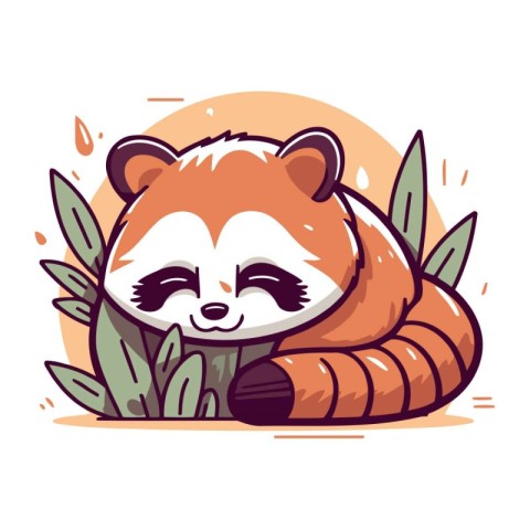 Cute little red panda sleeping in the jungle. Vector illustratio