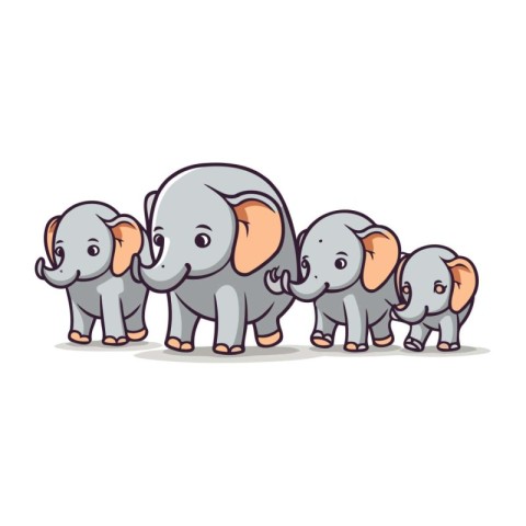 Elephants family. Vector illustration isolated on a white backgr