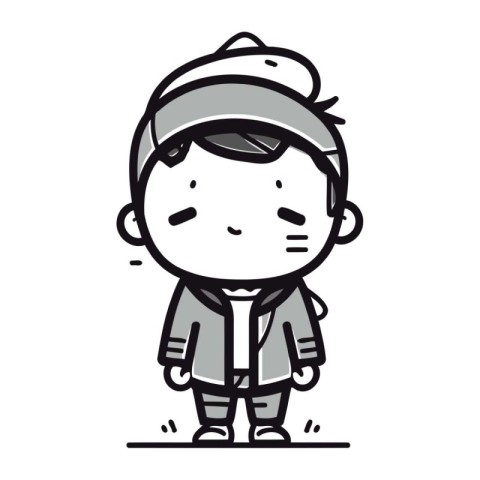 Cartoon little boy wearing warm clothes and cap. Vector illustra