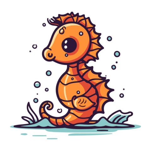 Cute cartoon seahorse. Sea animal. Vector illustration.