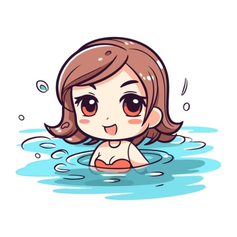 Illustration of a cute little girl swimming in the pool. Vector.