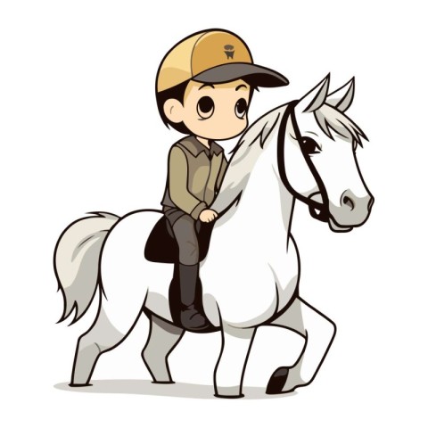 Vector illustration of a boy riding a white horse on a white bac