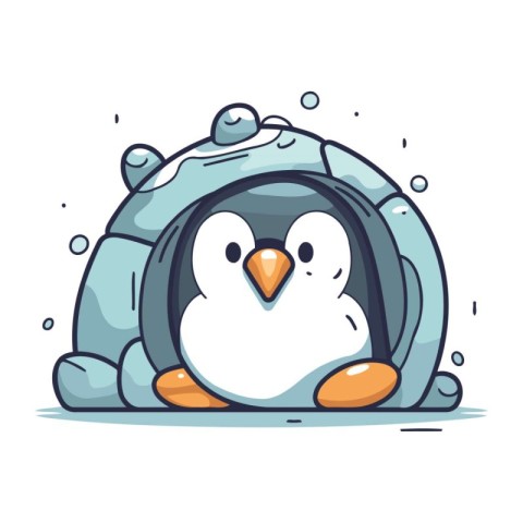 Cute penguin in an ice cube. Vector illustration in cartoon styl