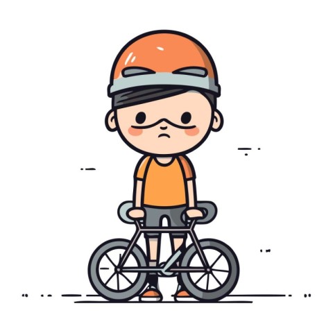 Boy in helmet riding bicycle. Vector illustration in thin line s